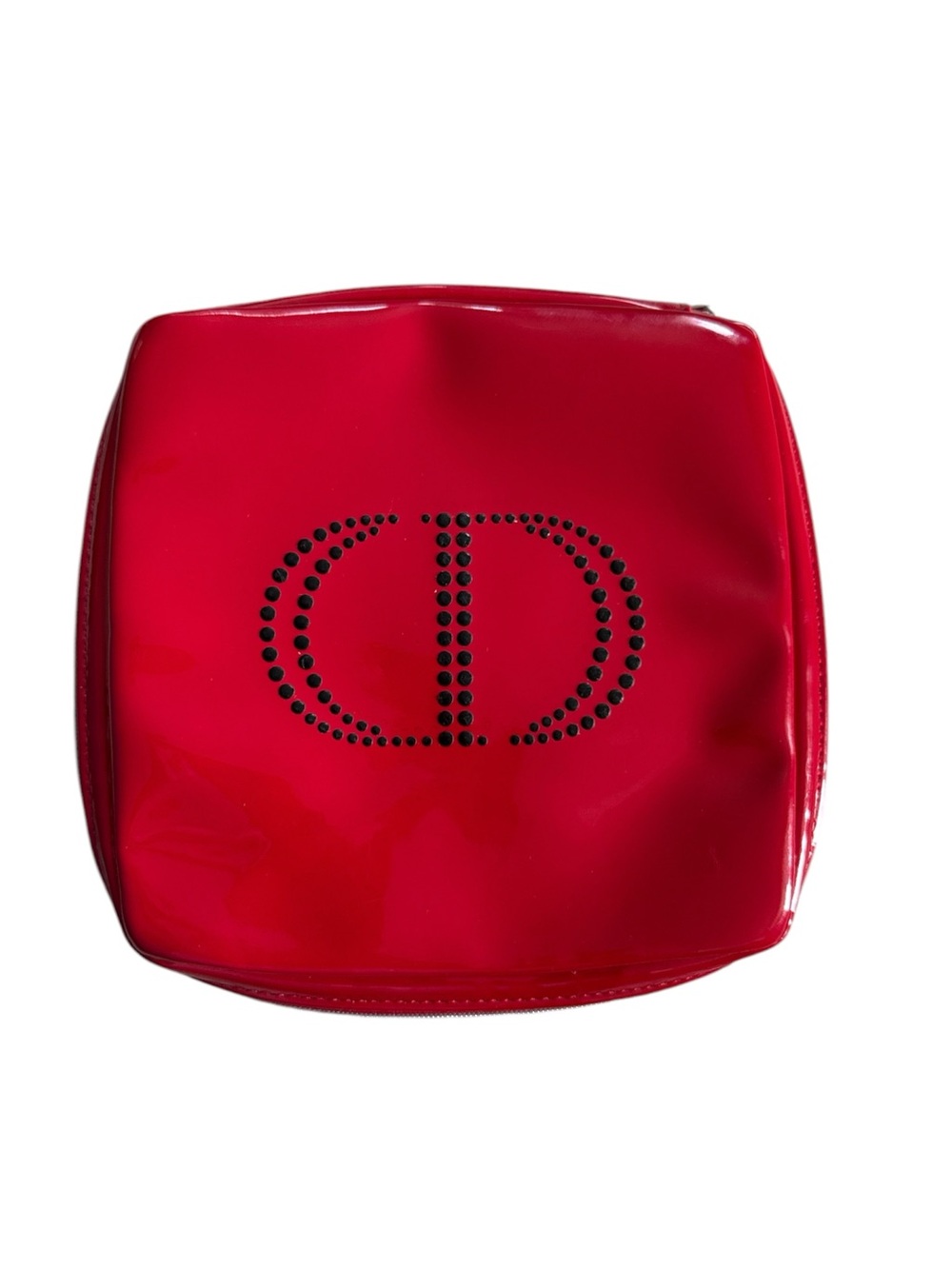 Dior Red Patient-Leather Cosmetic Makeup Travel Pouch with Studded Logo